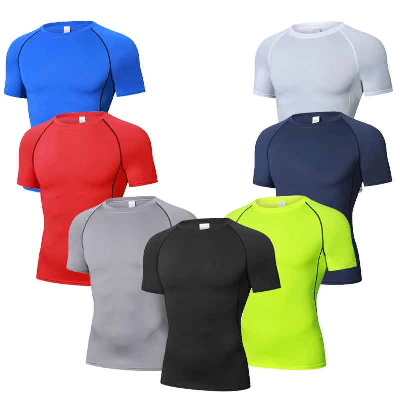 Summer Men Gym T-Shirts Short Sleeve Compression T Shirt Quick Dry Football Running Shirts Casual Basketball Tops Man Clothes