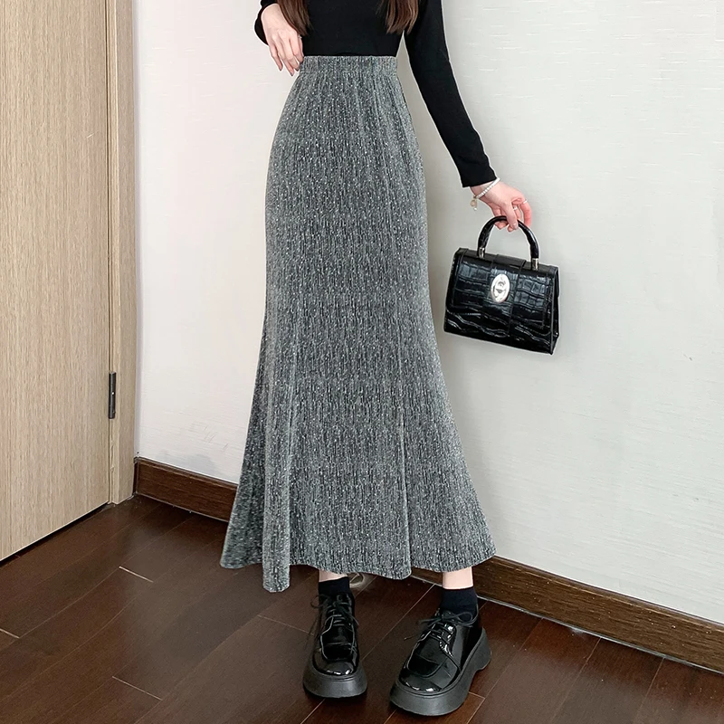 Summer New Retro High Waist One Step Skirt for Women Korean Edition Minimalist Slim Fit Long Skirt for Ladies Half Skirt