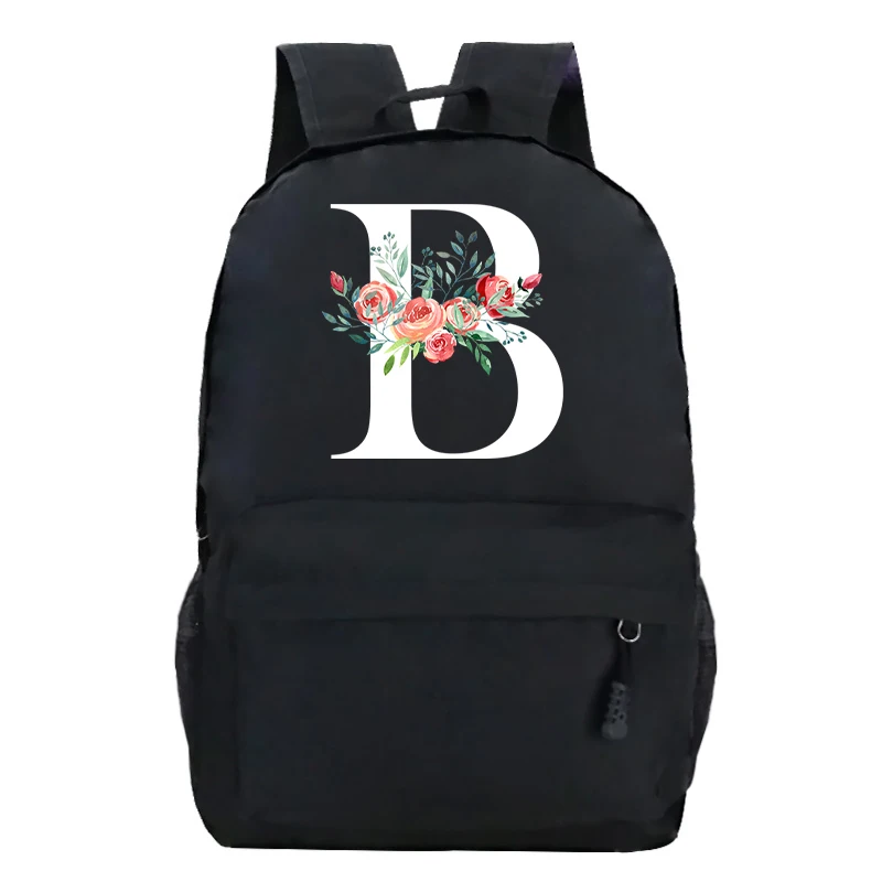 Vintage Fashion Letter Floral Alphabet Backpacks Women Y2k Aesthetic All Match Bookbags Flower School Bags for Teenage Girls