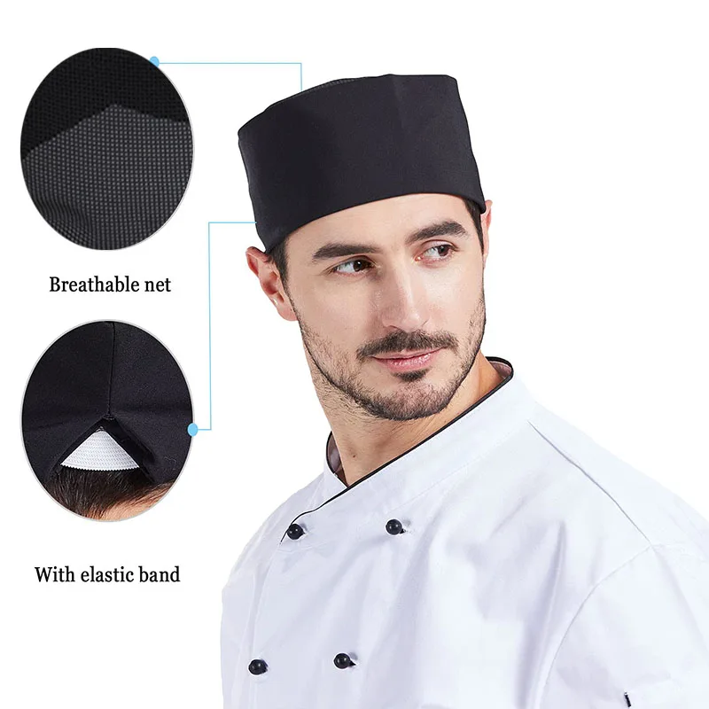 Cappello da cuoco da uomo per servire cibo Berretto da cucina nero in stile giapponese Sushi Ristorante Cameriere Cappello da lavoro traspirante Catering Cappellini da cuoco da donna