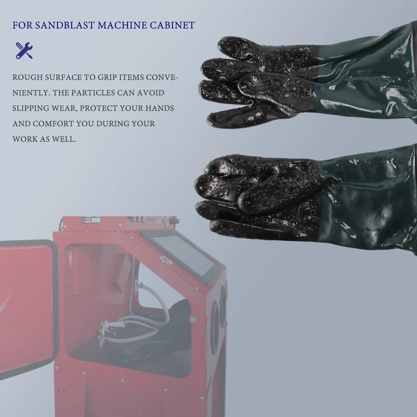 

ABWR-1Pair Durable Rubber Sandblasting Gloves 60Cm Heavy Duty Working Protective Sandblaster Gloves For Sandblast Machine Cabine