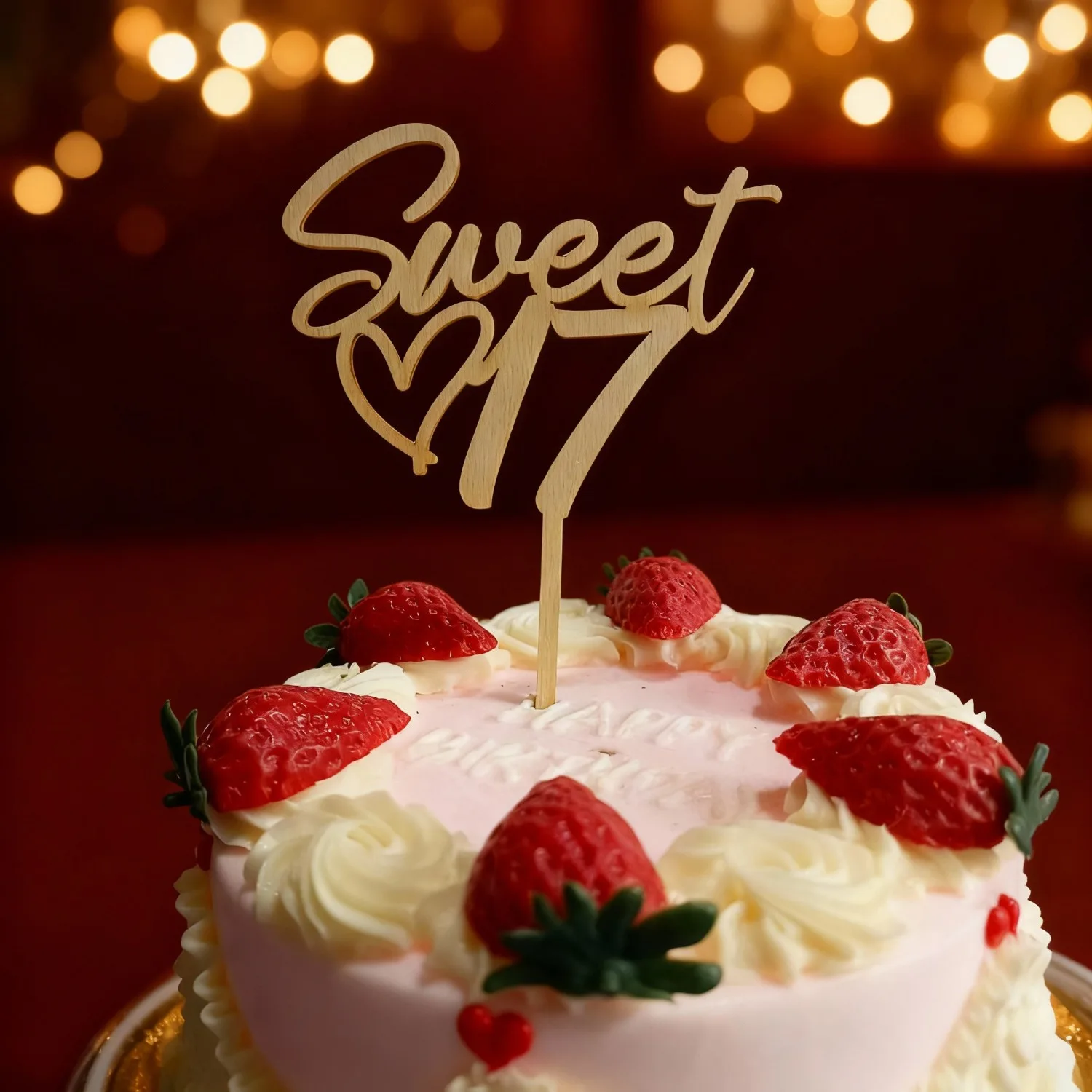 1 Stück Holz-Kuchenaufsatz „Sweet 17“, handgefertigte Kuchendekoration für den siebzehnten Geburtstag, Teenager-Party-Deko, „Sweet 17“-Feier