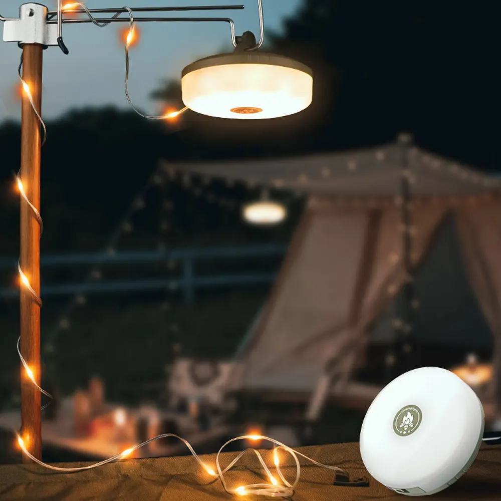 Camping String Lights with Lanterns 2 In 1 Design Camping Lights Ipx6 Waterproof Rechargeable Flashlights