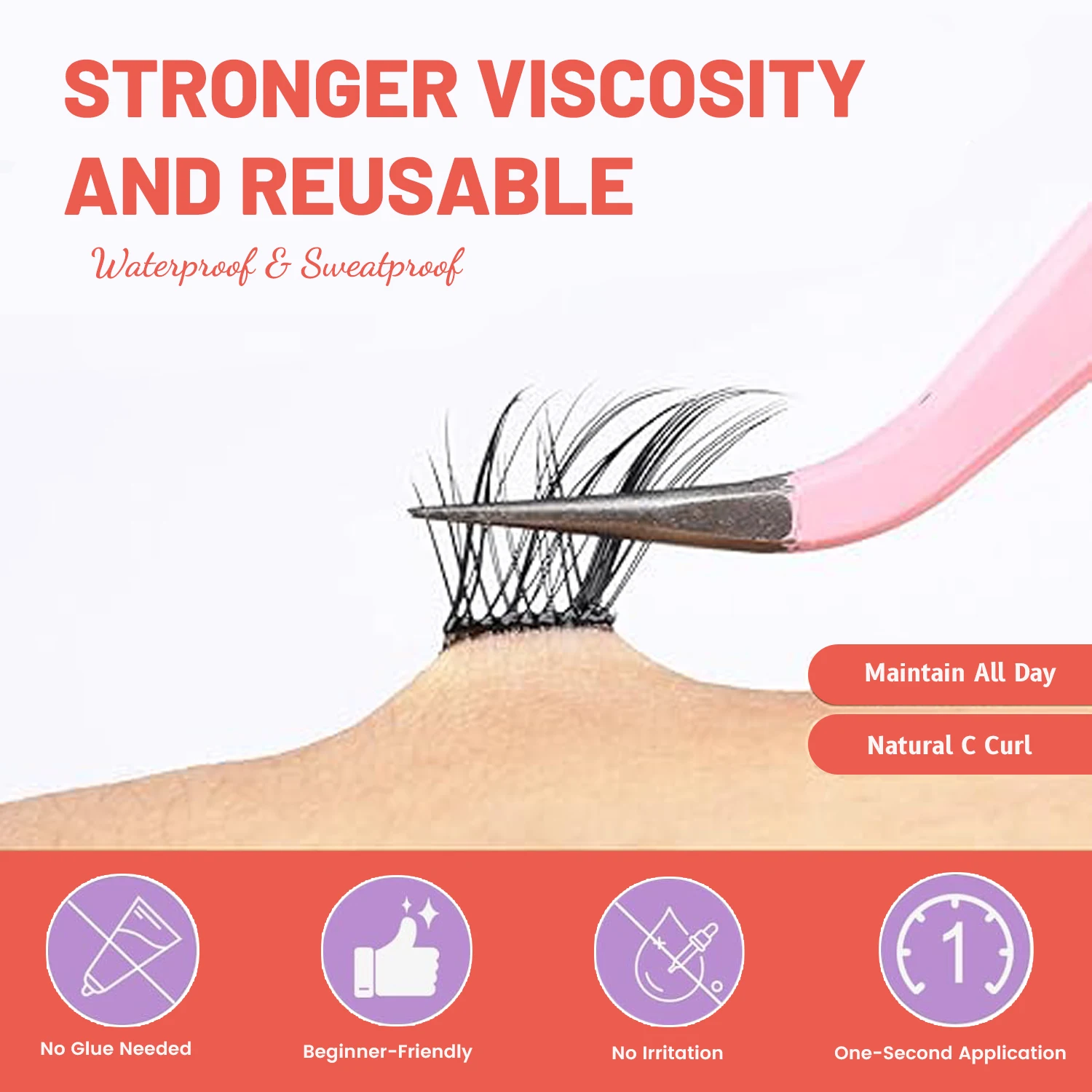 ขนตาปลอมแบบติดเอง ชุดต่อขนตา ทรง C แบบธรรมชาติ 60 ชิ้น ขนตาแบบติดกาวสำเร็จรูป ขนาด 9-13 มม. ไม่ต้องใช้กาว ขนตาแบบเส้นต่อเส้น