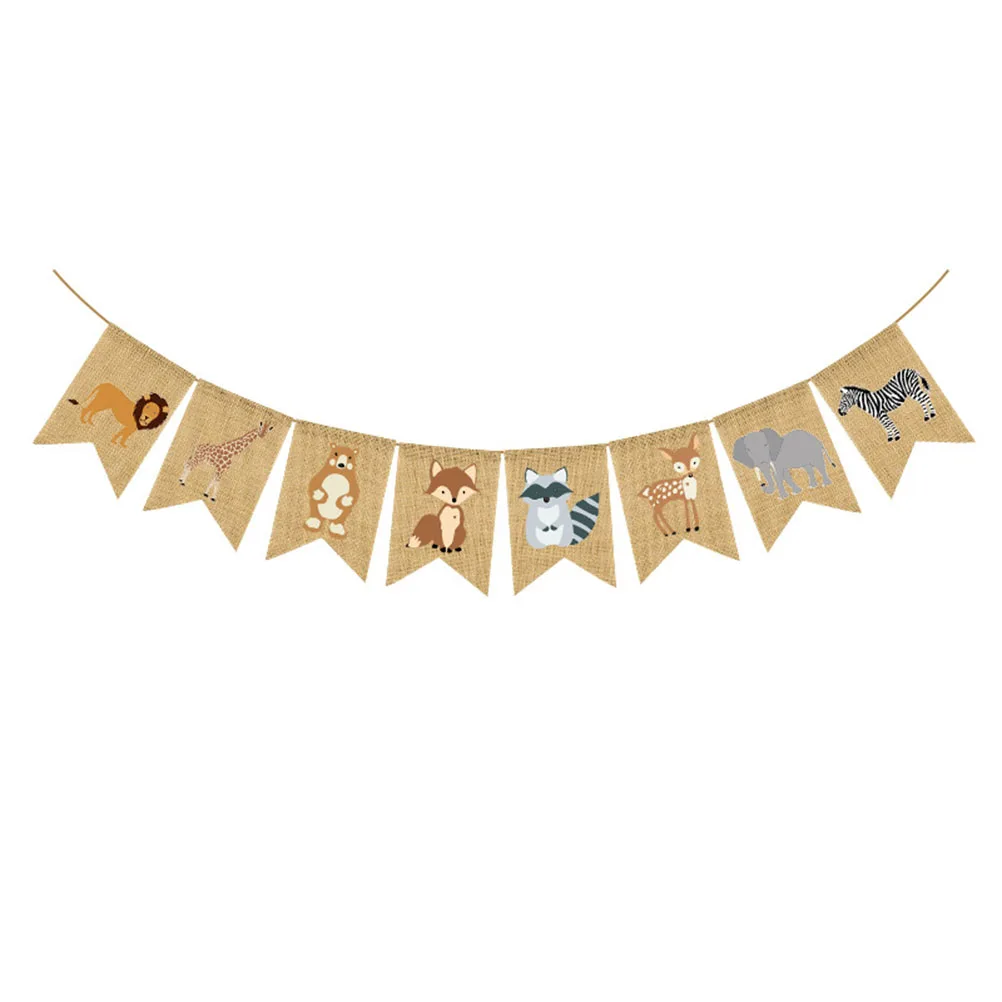 

Animal Theme Banner Garland Linen Kids Party Decoration Swallowtail Flags Reusable Photo Prop Fun Colorful Banner