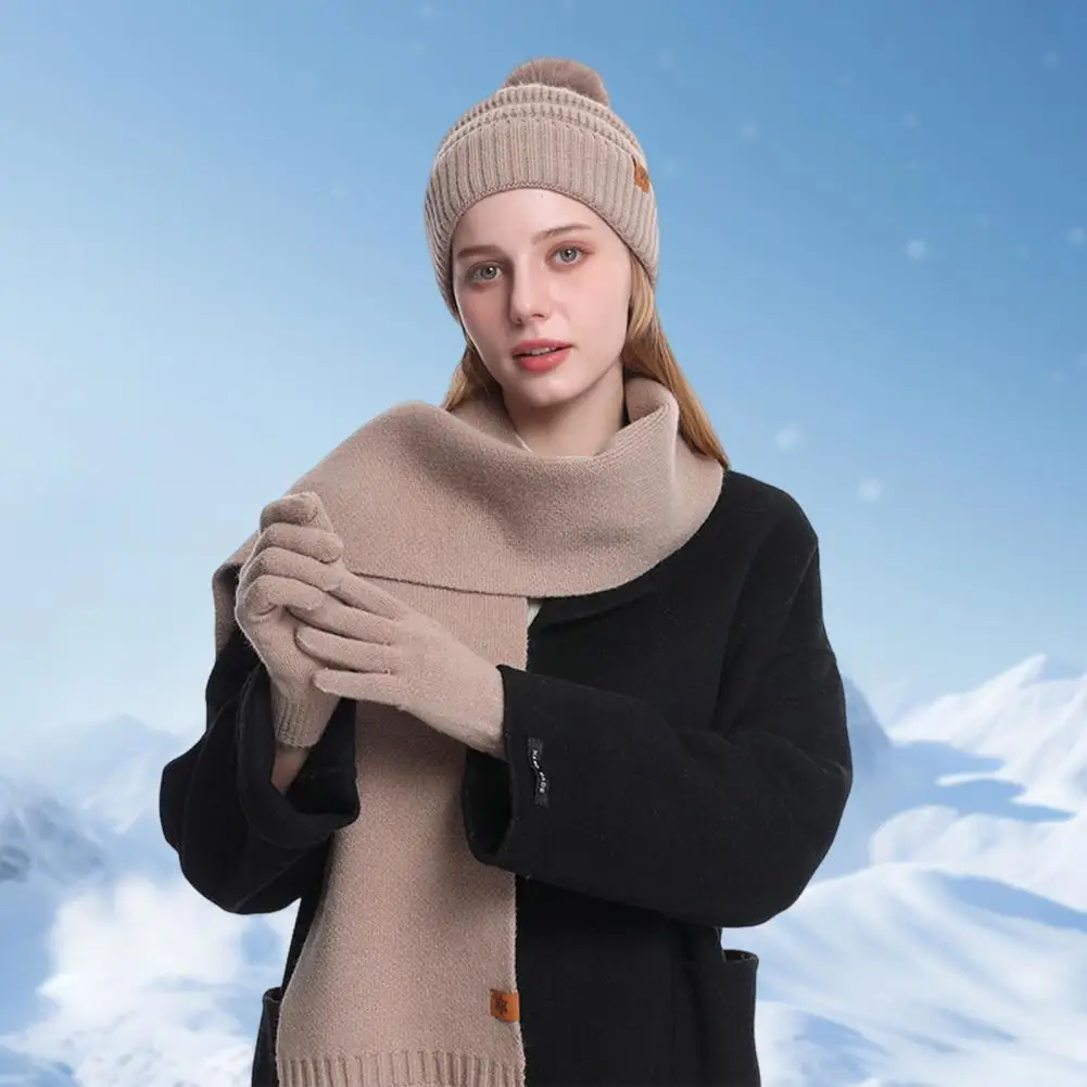 Winter Hat Scarf Gloves Set Women's Winter Knit Beanie Scarf Gloves Set Cozy Weather Accessories for Outdoor Activities