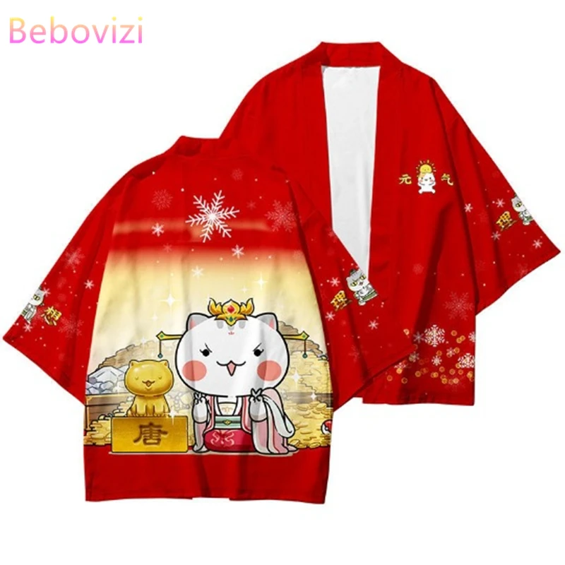 Fashion Kimono Kawaii Cat Anime Print Japanese Cardigan Beach Haori Women Men Cosplay Yukata Harajuku Loose Girl Clothes