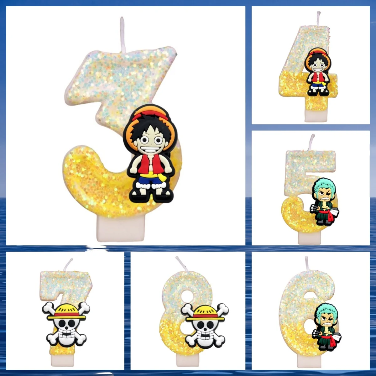 Bougies à thème de dessin animé One Piece, chiffres 0-9, figurine de gâteau, singe D.Luffy, décoration de gâteau d'anniversaire, cadeau pour enfants