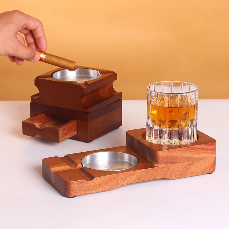 

Европейский деревянный поднос для сигар — многофункциональная пепельница с держателем для стаканов для виски