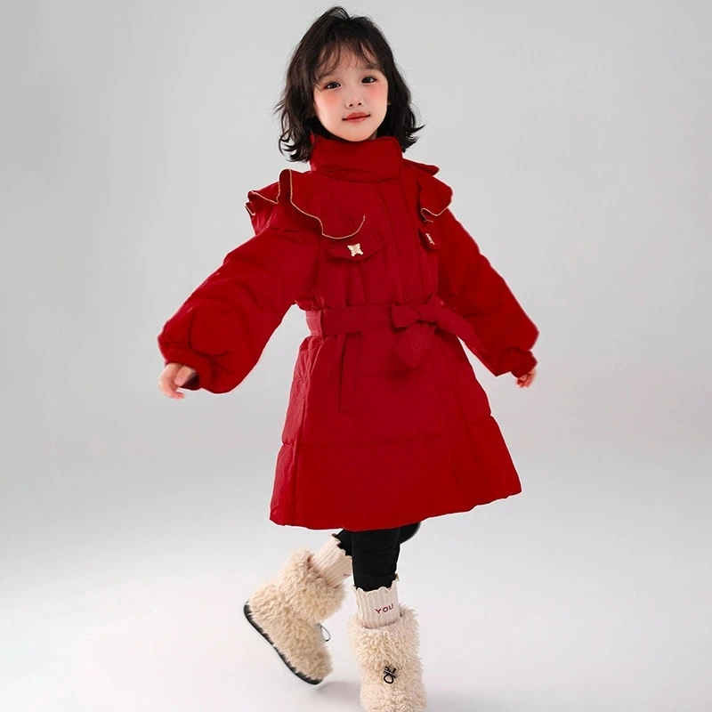 

Girls' Cotton Coats Long Winter Children's Clothing Casual Warm 5-15 Years Girls' Jacket Fashionable Red Jacket RM108