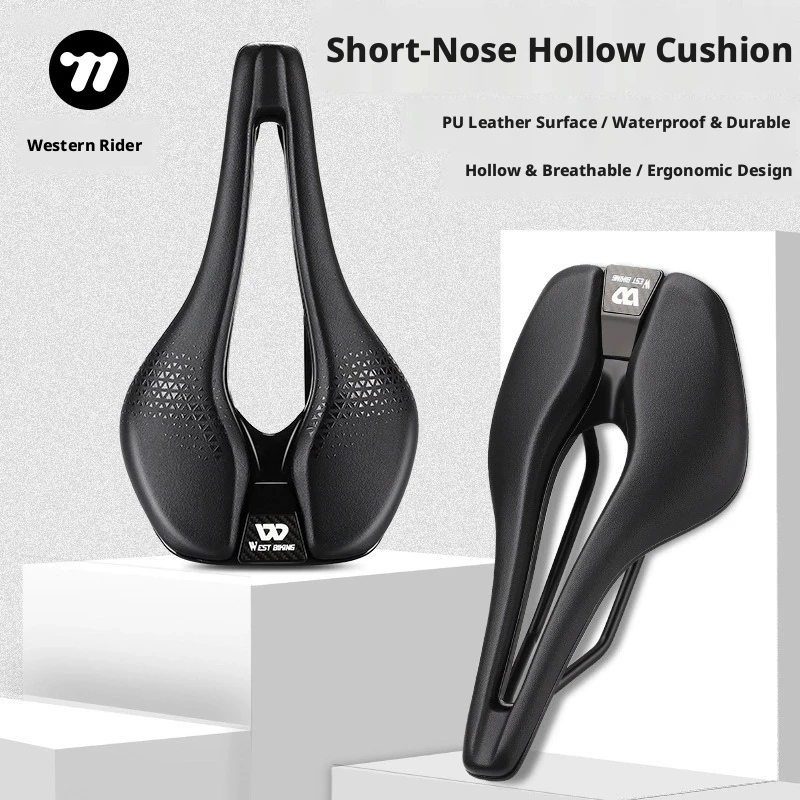 

Bike Saddle Short Nose Comfortable Cycling Seat Hollow Relief Design for Mountain Road Bicycle