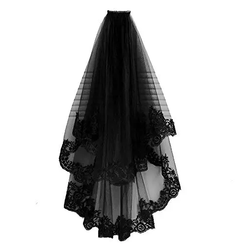 Black Lace Veil Tulle Sheer Wedding Bride Costume Headwear With Comb for Halloween