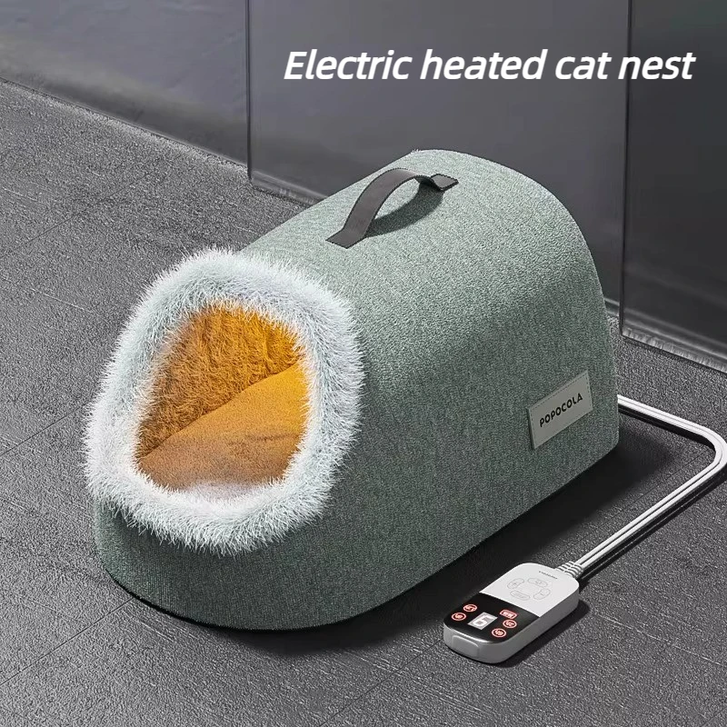 Winter Cat Bed Warm Heated Pet Beds Enclosed Cozy Cave Bed Adjustable Temperature Soft Fleece Lining Beds for Small Cat Dog