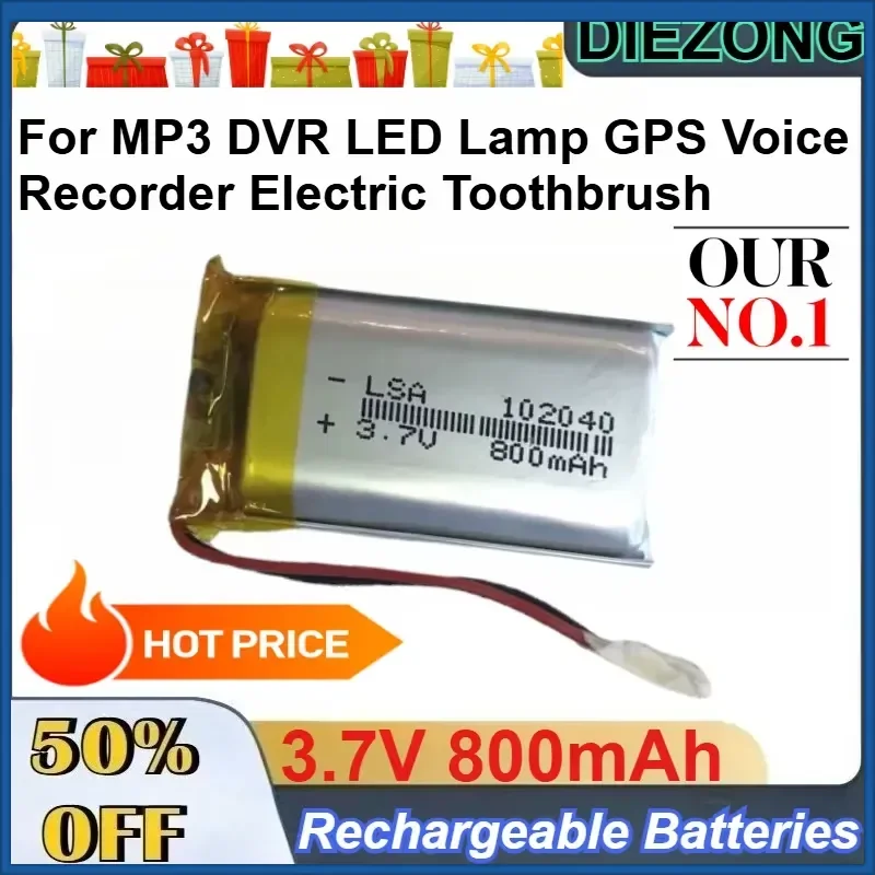 3.7V 800mAh 102040 Polymer Lithium Battery for MP3 DVR LED Lamp GPS Voice Recorder Electric Toothbrush Rechargeable Batteries