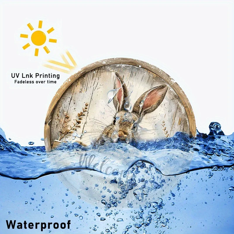 2D Vintage Metal Rabbit Welcome Sign Round Aluminum Wall Decor for Home Garden Cafe Farm Easter Ornament Hanging Door Plate Stor view 6