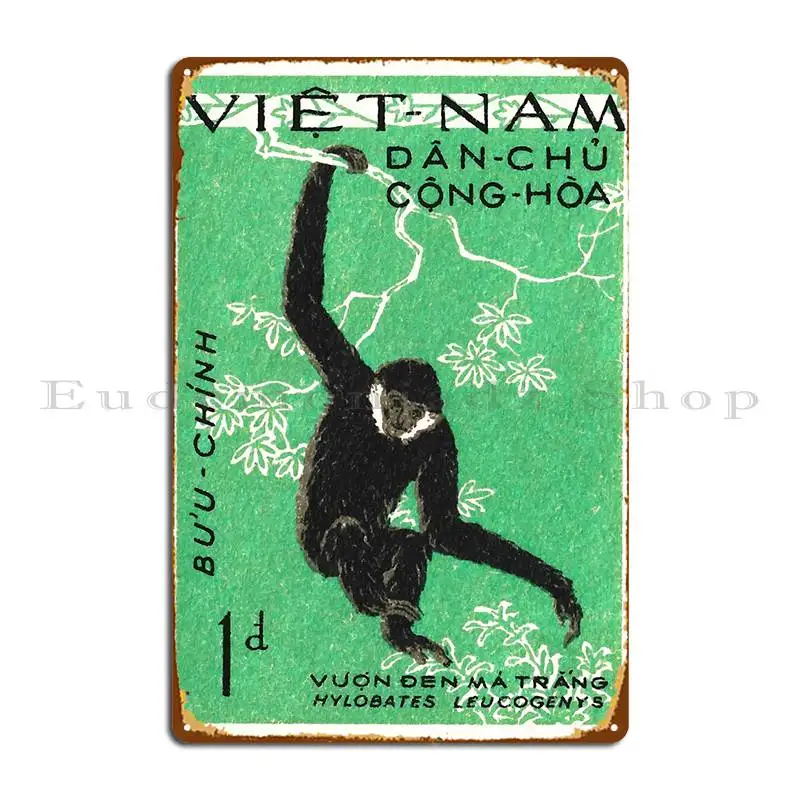 1961 Vietnam Gibbon Postage Stamp Metal Plaque Club Design Create Pub Mural Classic Tin Sign Poster