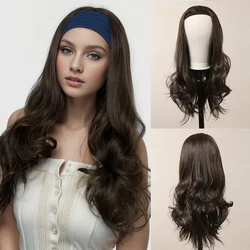 3/4 Half Headband Synthetic Wig for Women Long Wavy Brown Wigs for Women with Comb Head Cap Clip HeadBand Wigs Heat Resistant