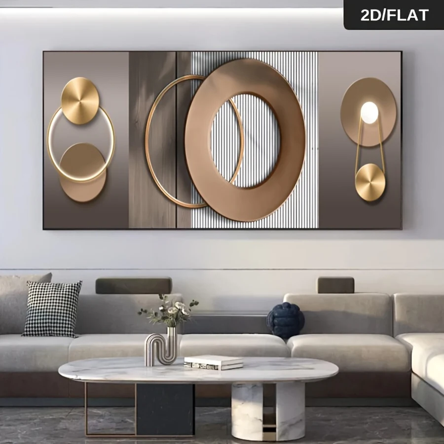 Frameless Modern Abstract Wall Art - Elegant Golden & Black Design,  Canvas Print for Living Room, Bedroom, Foyer Decor, Cor
