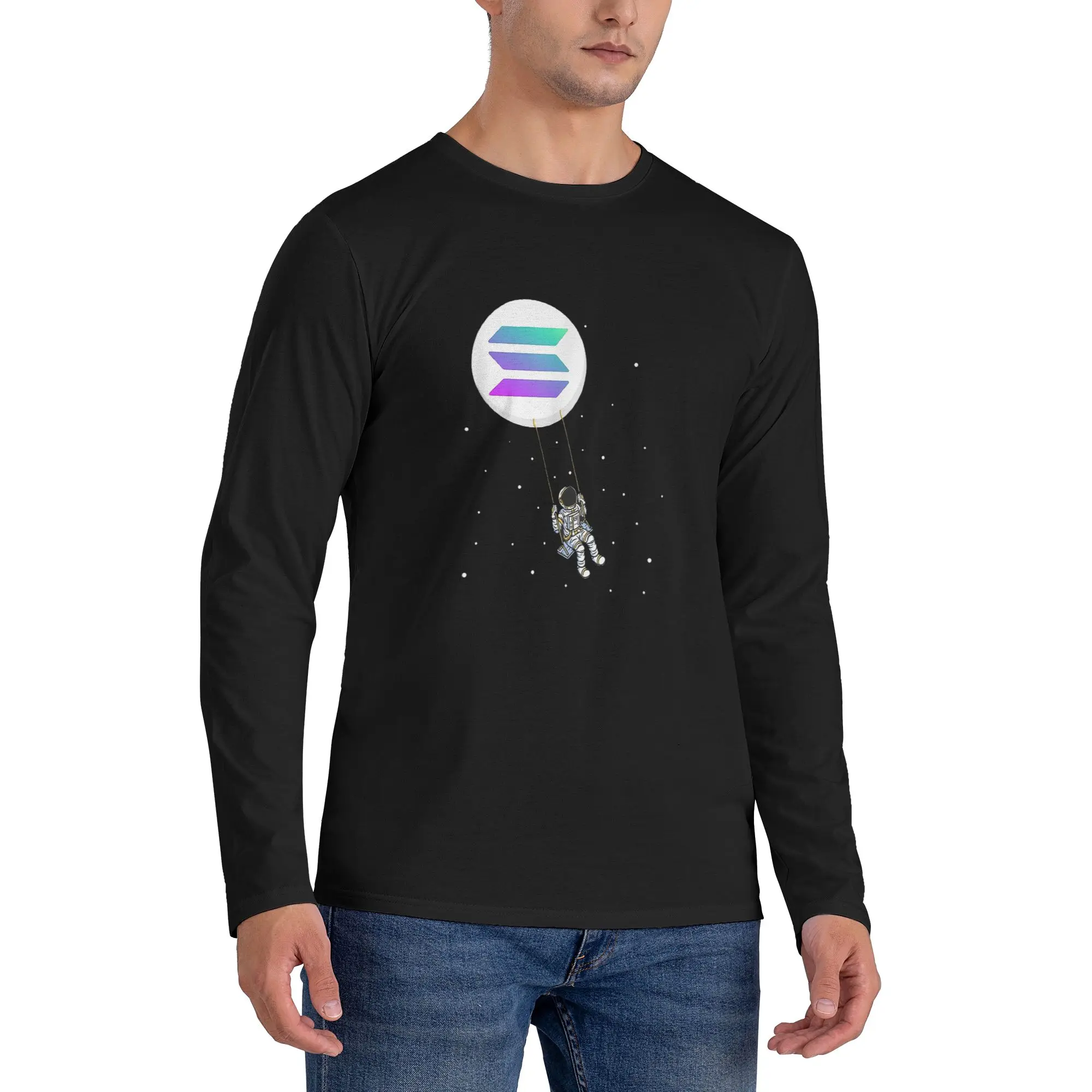 

Solana Cryptocurrency - Solana SOL Мужская футболка с длинными рукавами Повседневные футболки с круглым вырезом Весенние и осенние мужские топы