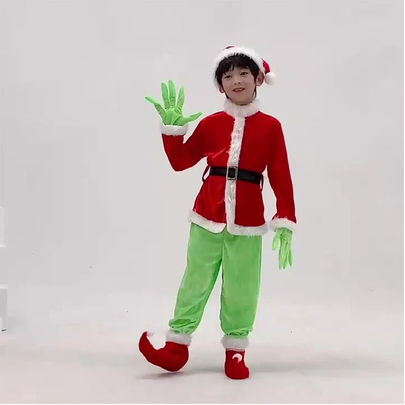 Disfraz de Halloween de monstruo peludo verde explosivo Grinch, Papá Noel con trajes de pantalón, ropa de juego al por mayor