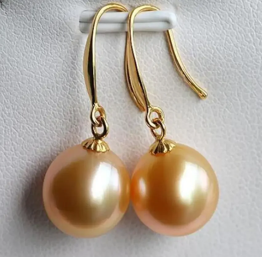 

ОГРОМНАЯ пара висячих сережек из настоящего золота и розового золота Южного моря диаметром 10–11 мм с жемчугом и ракушками, драгоценный камень 14 карат