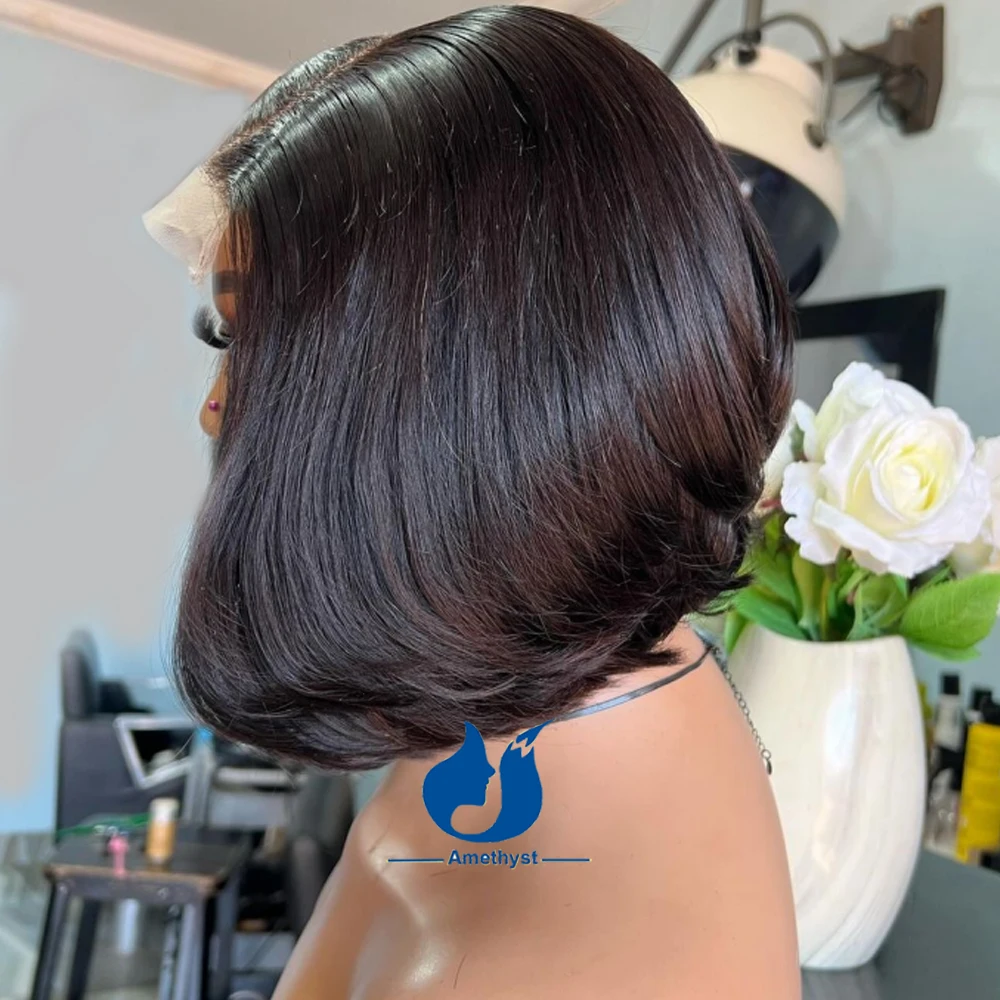 Layered Haircut Face Framing Frontal Wigs for Women 13X6 Deep Part Short Cut Bob Wig Human Hair 13x6 Frontal Lace Glueless Wig
