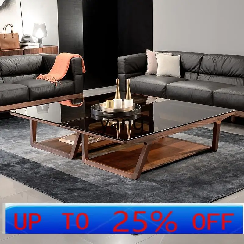 

LH black walnut coffee table solid wood tempered glass coffee table living room home
