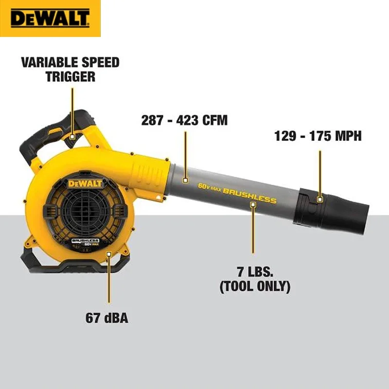 DEWALT DCBL770 20V XR Cordless Brushless Air Blower Vacuum Cleaner for Dust Blowing Dust Garden Cleaning Collector DCBL770B