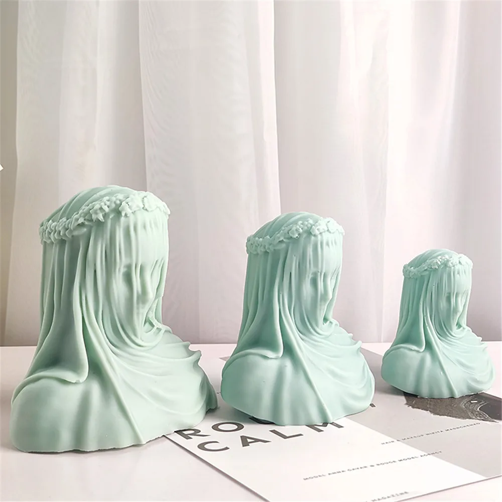 3D Bride Sculpture Lady Candle Silicone Mold Veiled Woman Body Bust Statue DIY Handmade Figure Face Wax Molds Home Decor Crafts