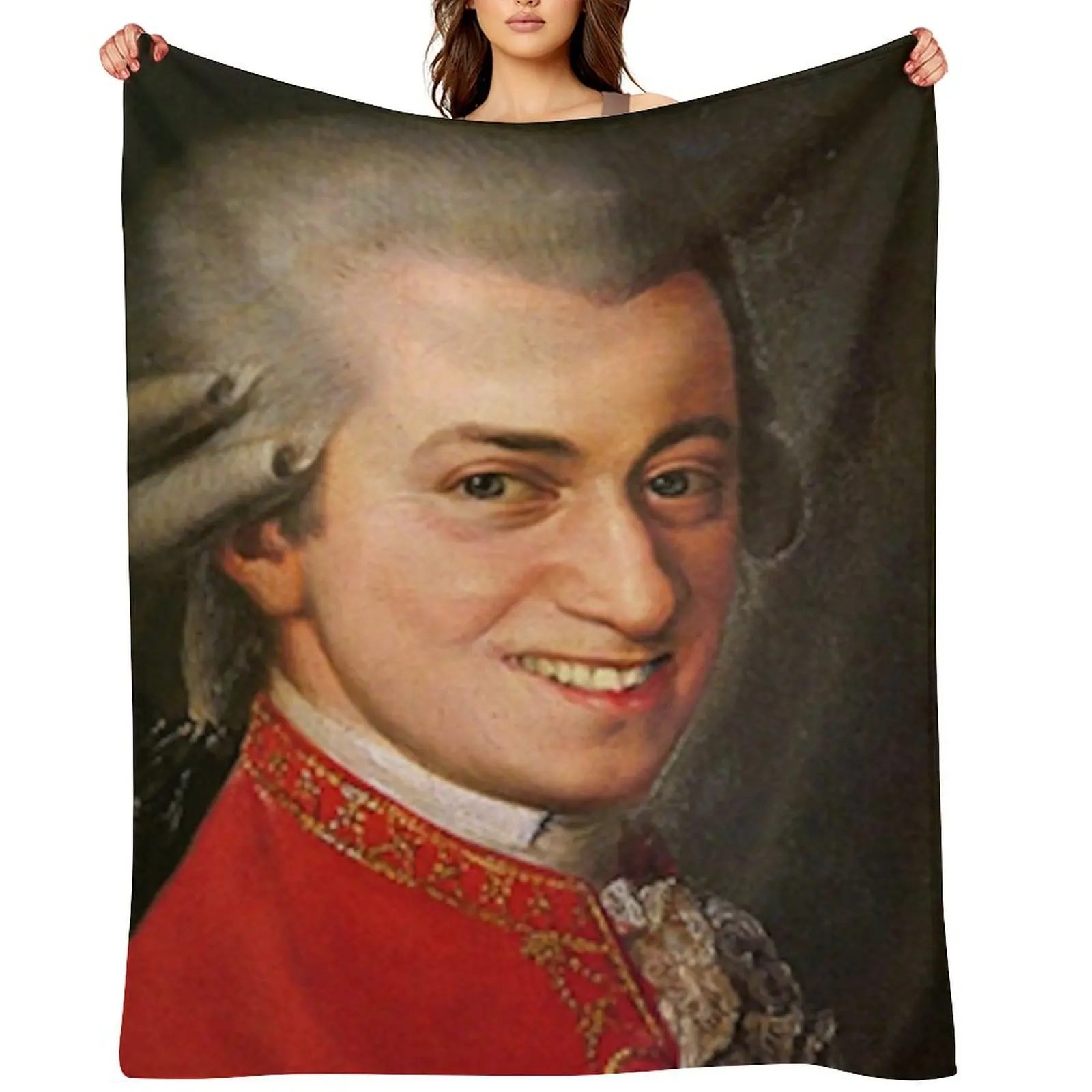 

Smiling Wolfgang Amadeus Mozart art famous music composer funny meme Throw Blanket Quilt Plaid on the sofa Blankets