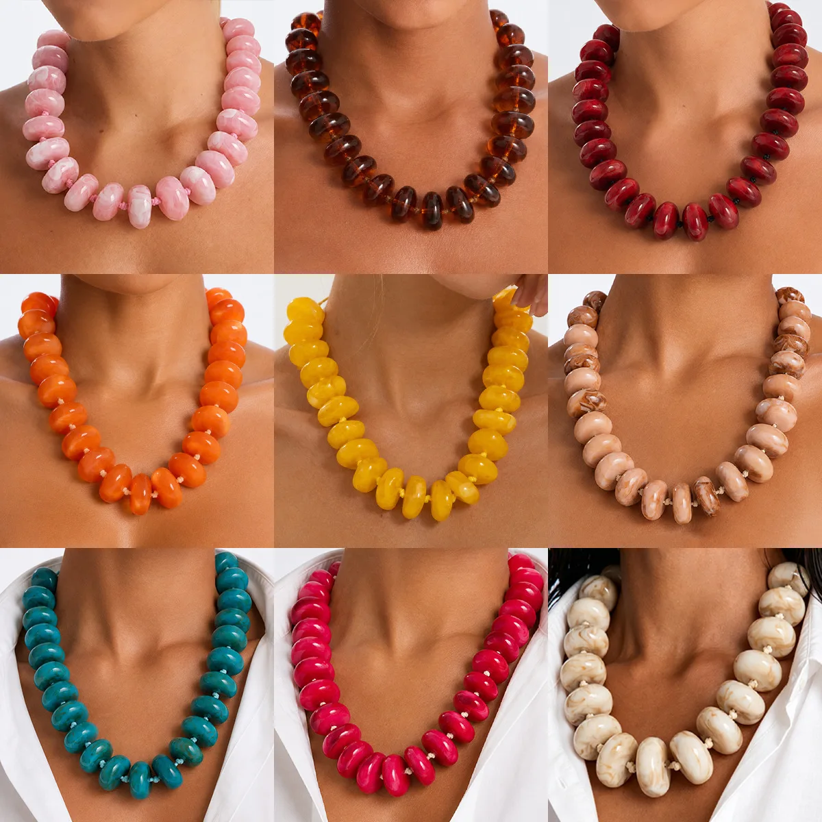 KMVEXO Bohemian Colorful Acrylic Irregular Round Beaded Necklace Retro Smudging Resin Adjustable Necklaces Jewelry for Women