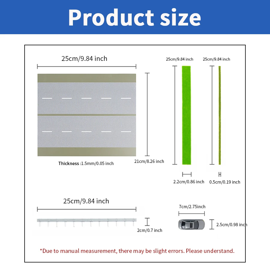 1Set Model Snelweg Vangrail Auto Stad Straat Weg Groene Riem Plant Scène Combinatie Gebouw Spoorweg Trein Zandtafel Layout