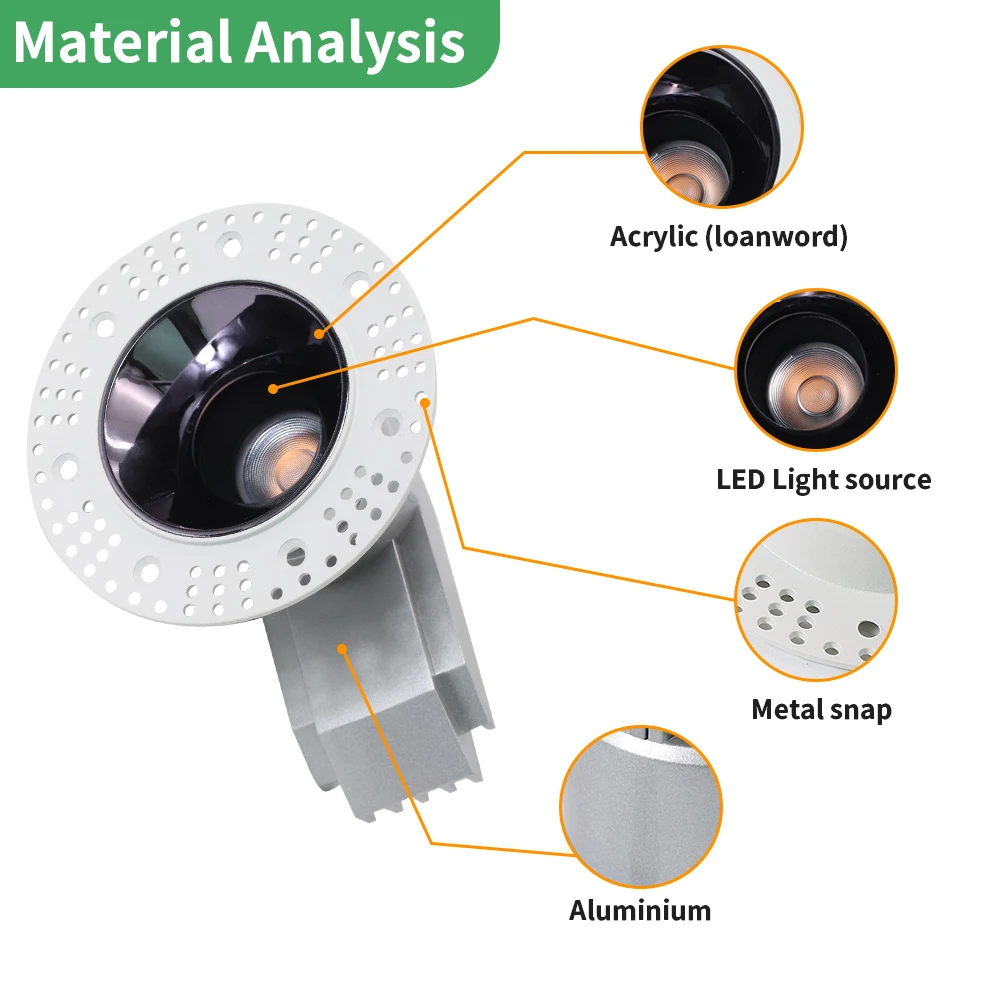 LED Cutout 75mm Embedded Spotlight 12W Unique Design Profile COB Ceiling Showcase Cabinet Background Wall Indoor Lighting