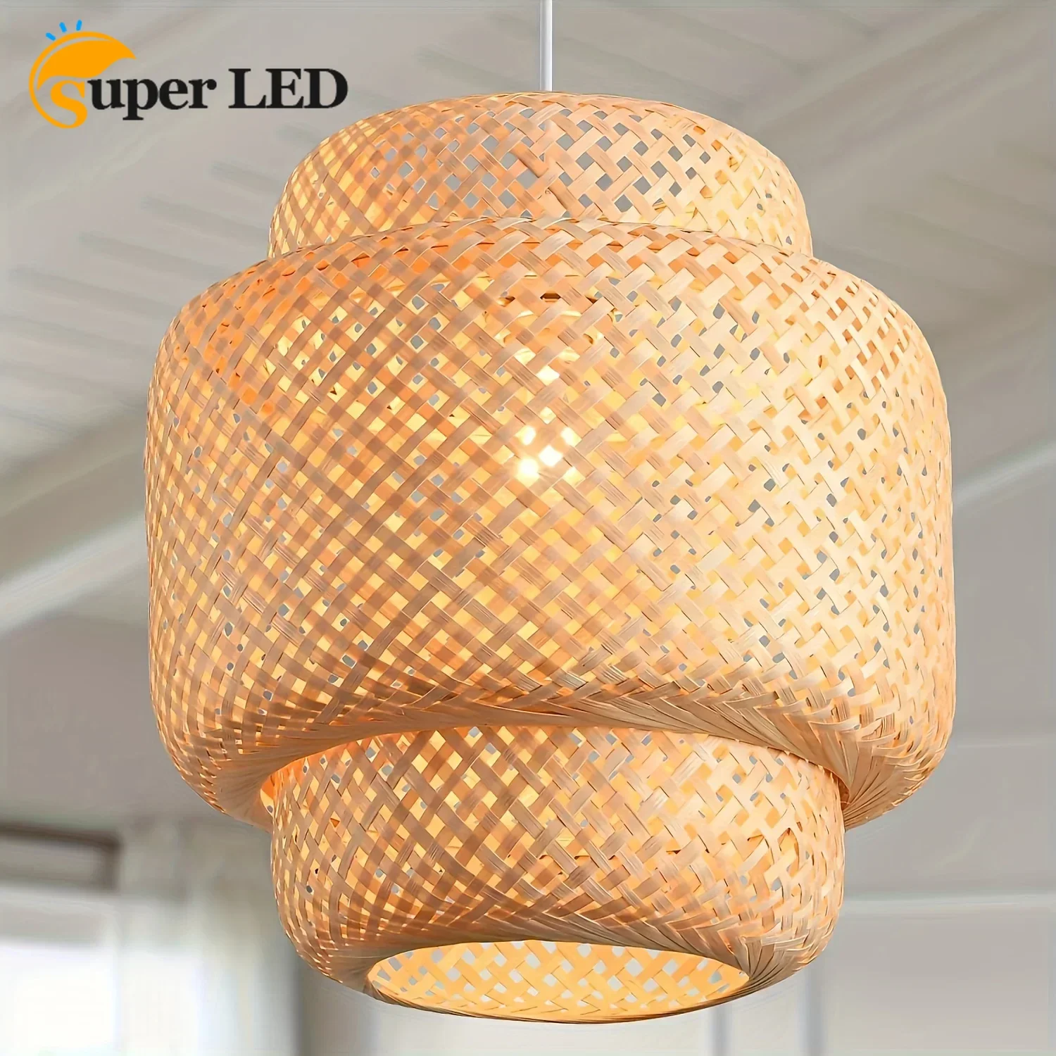 

Bamboo Pendant Light Fixture Semi Flush Mount Chandelier with Natural Handwoven Rattan Shade Hanging Lamp for Restaurant Bedroom