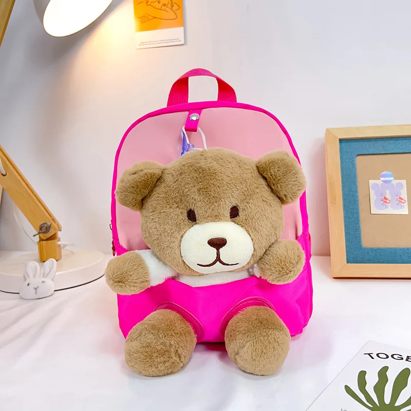 Cartoon Bear backpack kids Detachable plush toy toddler backpack Small kindergarten backpack Casual Cute school bags 2024 kids