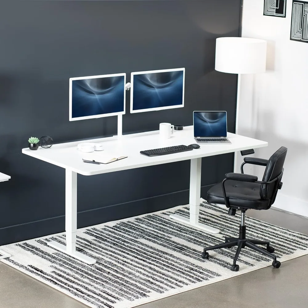 VIVO Electric Height Adjustable 71 x 36 inch Memory Stand Up Desk, White Table Top, White Dual Motor Frame, Preset Controller,