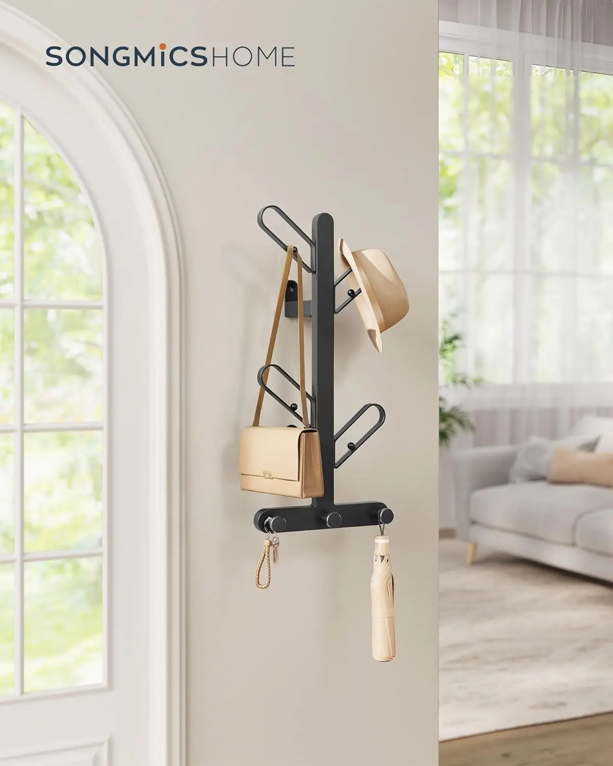 SONGMICS HOME Appendiabiti da parete, appendiabiti da parete a forma di ramo con 7 ganci, blocchi
