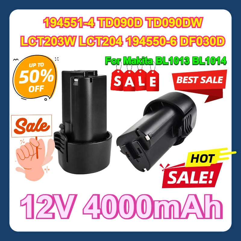 194551-4 TD090D TD090DW LCT203W LCT204 194550-6 DF030D For Makita BL1013 BL1014 12V Max 4000mAh Lithium Battery