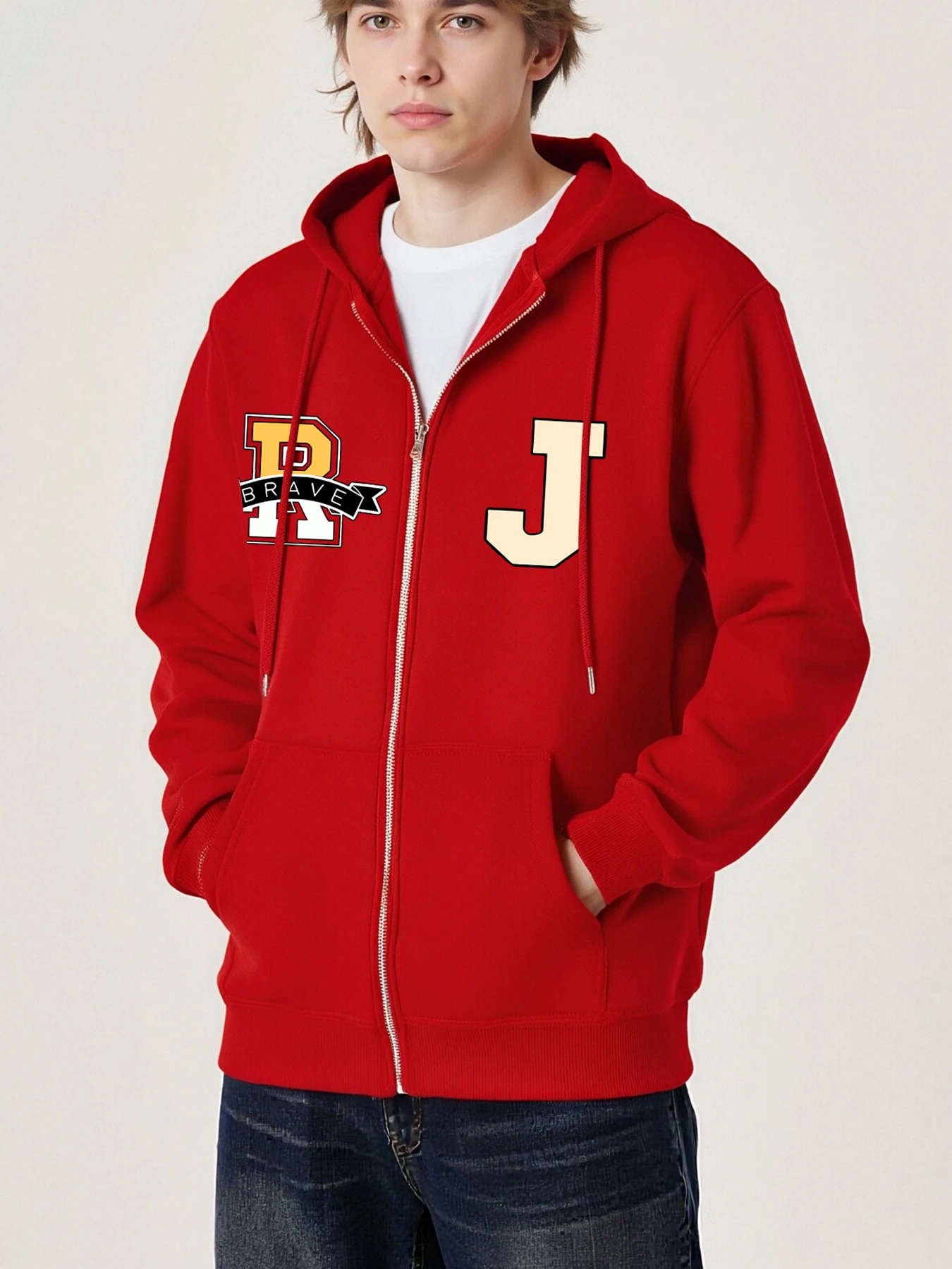 

Brave R And J Print Zipper Jackets Man Fashion Loose Long Sleeve Casual Soft Vintage Pullovers Unisex Fleece Warm Streetwear