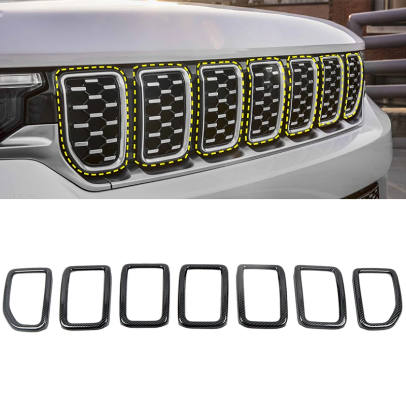 

For Jeep Grand Cherokee L 2022 2023 2024 Carbon Style Middle Central Grille Panel Frame Cover Trim Car Styling