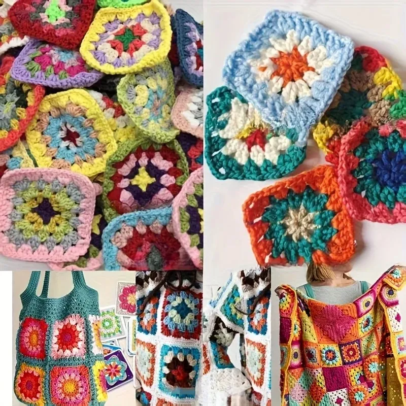 mix colors handmade crochet doilies suit square flower piece clothing pocket coaster bag tablecloth diy jewelry - view 3
