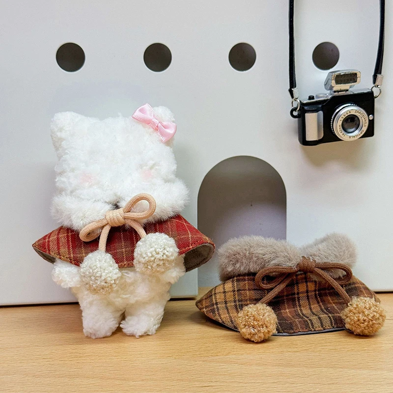 

V2 Christmas Costume for 17cm Labubu Doll, Macaron Party and Checkered Cloak.