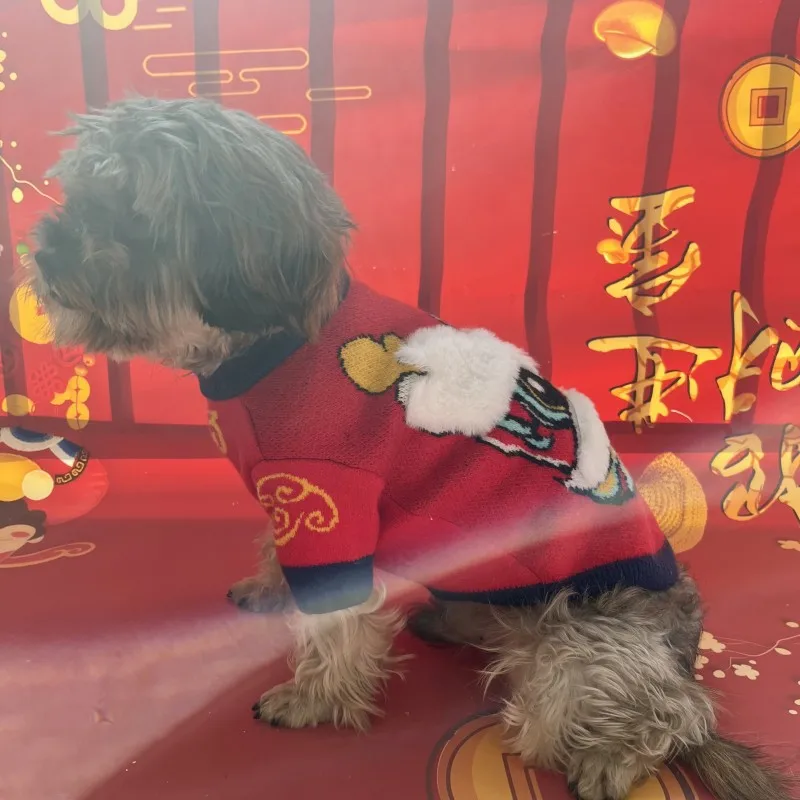 Dog New Year Red China-Chic Clothes Autumn and Winter Warm Sweater Teddy Bibear Bomei Cat Fadou Small and Medium sized Dog