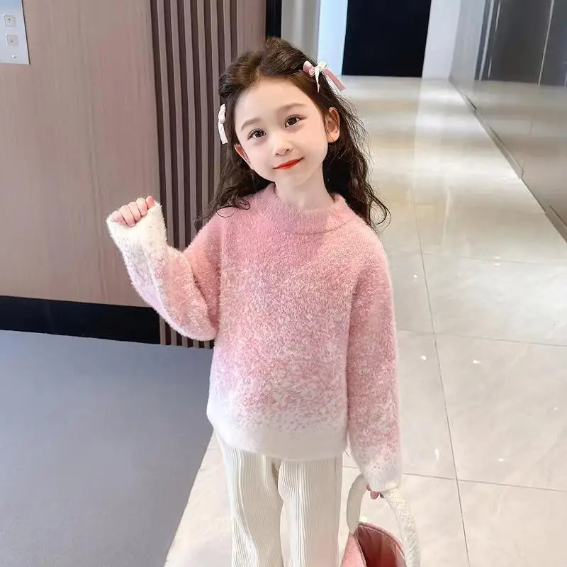 Girl Pink Sweater Baby Knitted Sweaters Children Knitwear Girls Knit Shirt