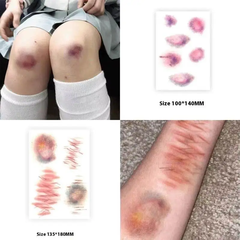 

4 листа Хэллоуин рана синящие временные татуировки косплей водостойкие татуировки на руку лодыжку шрам наклейки прочные поддельные татуировки