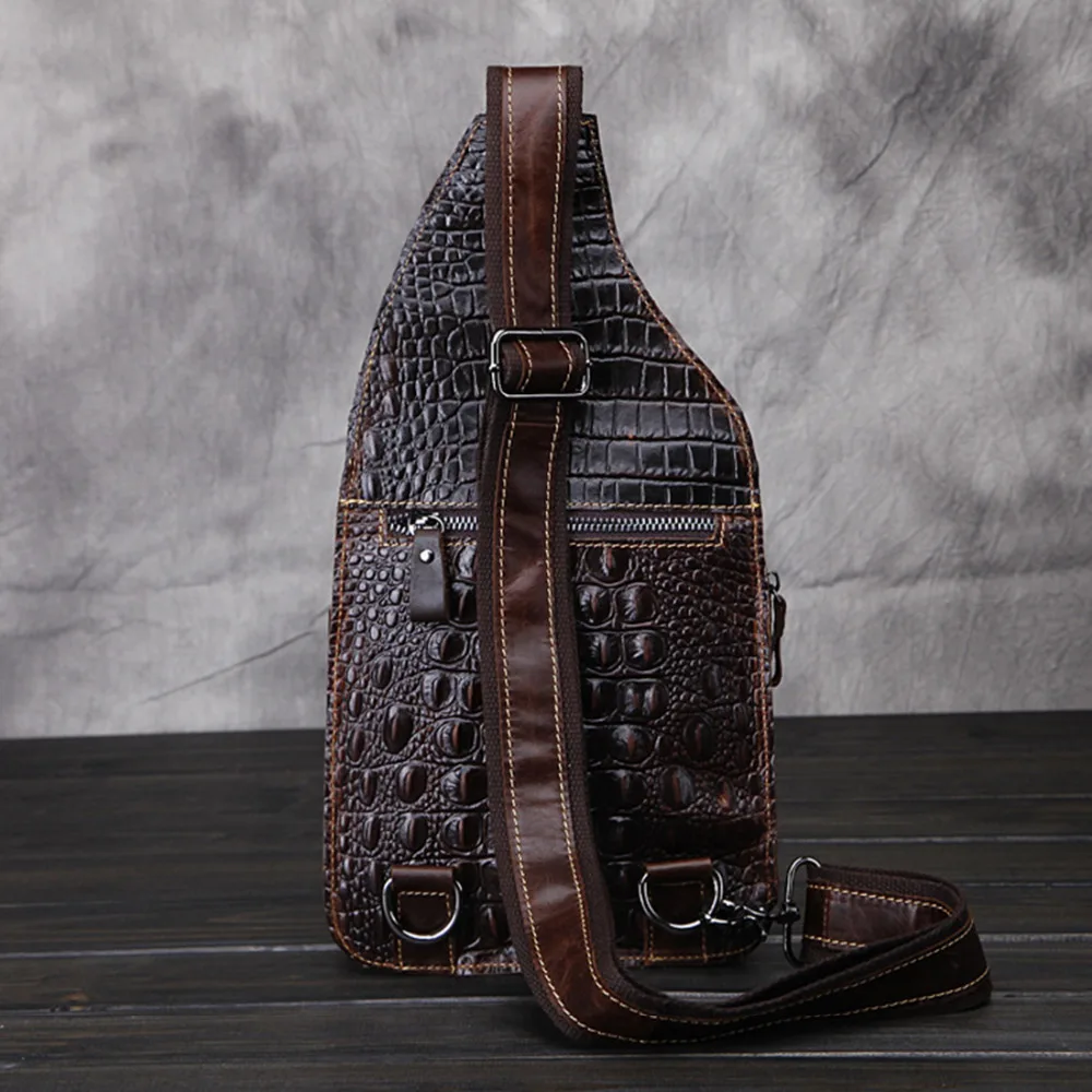 MOTAORA Genuine Leather Men Chest Bag Vintage Men\'s Shoulder Crossbody Bags New Crocodile Luxury Man Chest Backpack Small Pocket