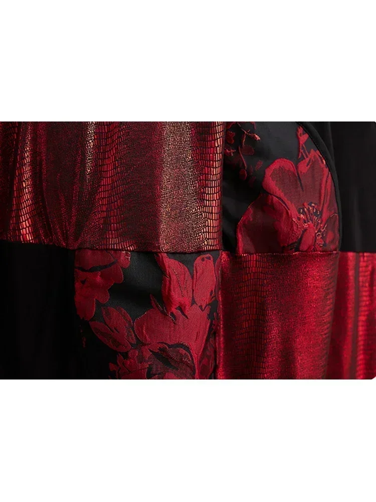 Xitao casual vestido vintage moda assimétrico contraste cor impressão feminina manga longa camiseta vestido 2025 outono novo dmj3102