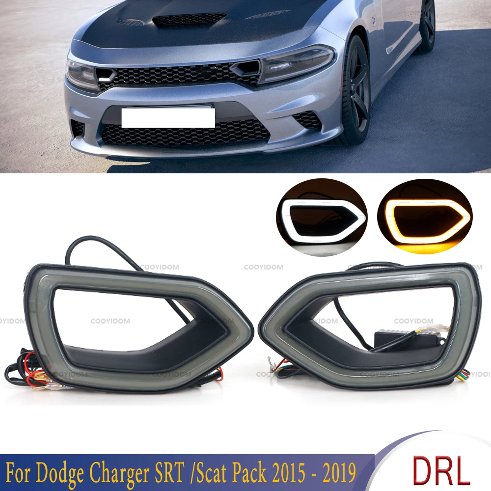 

X-CAR 68417504AA For Dodge Charger SRT /Scat Pack 2015 - 2019 Front Grille LED Yellow Light DRL Turn Signal Lamp Smoke Lens