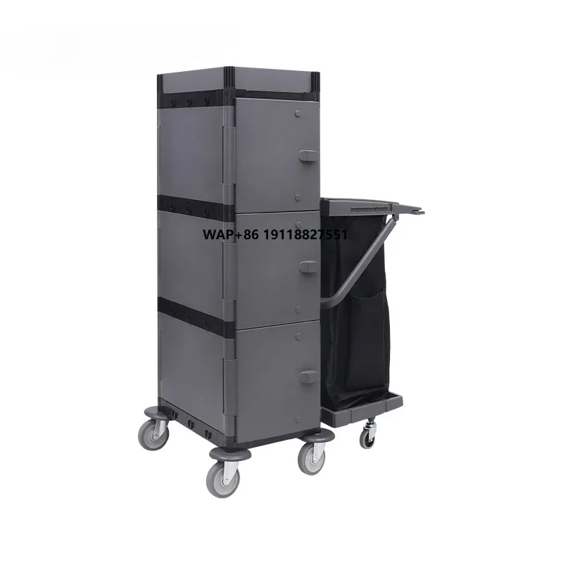 

Portable Multipurpose Hotel Housekeeping Cart with Nylon Refuse Bag Universal Wheels Made of Durable Plastic