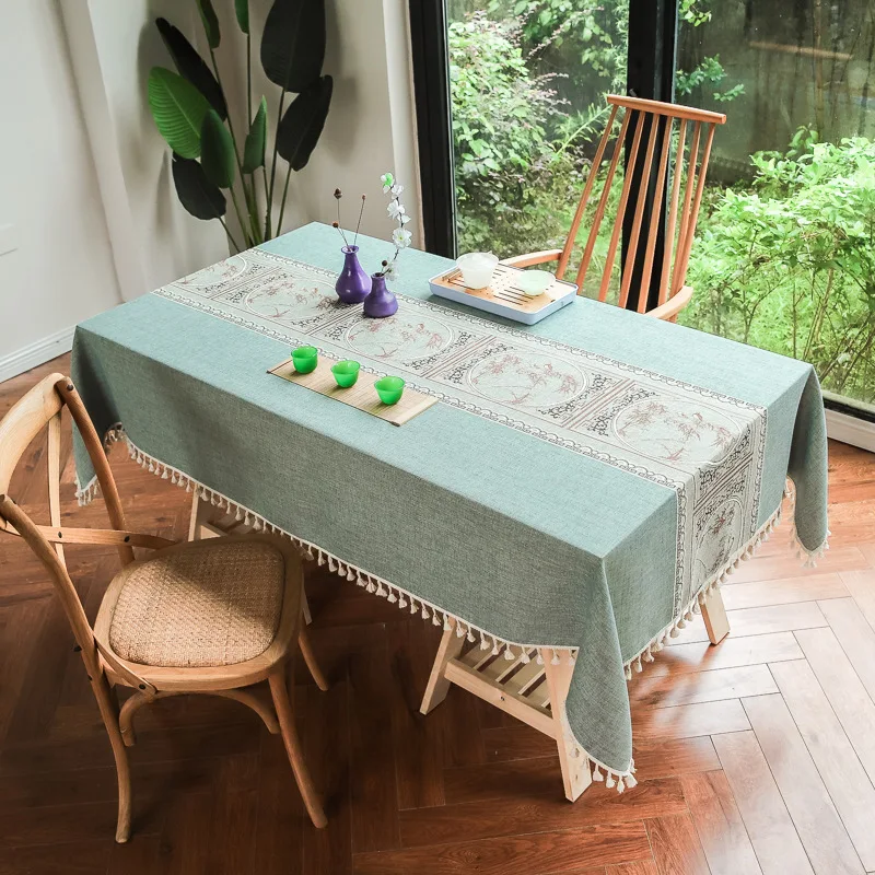 Cotton and Linen Nordic Minimalist Thorn Plaid with Tassels Dining Table Cloth Living Room Tea Table Tablecloth Tea Tablecloth